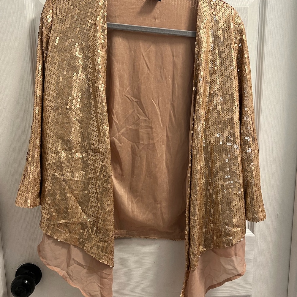 Rose Gold Sequin Open Front Cardigan